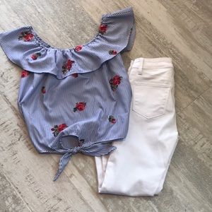 Summer Blouse with Embroidered Flowers